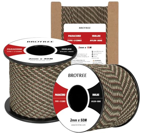 Brotree Paracord 2mm 50M 100% Nylon Seil mit 3 Kern Schnur für Outdoor, Armband, Hundeleine - Bruchlast 90kg (Wald Tarnung)