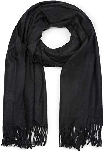 styleBREAKER Unisex Schal mit Fransen | weiches Viskose Tuch in Uni Farbe | langer Winterschal für Damen und Herren | Große Farbvielfalt, Farbe:Schwarz