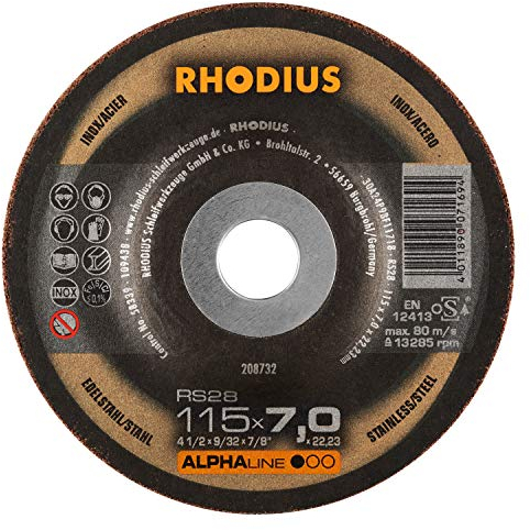 RHODIUS RS28 | 5 Stück Ø 115 x 7,0 mm Schruppscheibe Metall | Made in Germany | für Winkelschleifer, Edelstahl, INOX, Stahl, Eisen, Schleifscheibe