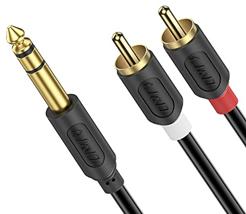 J&D 6,3mm Klinke auf Cinch Kabel, Gold-Plated [AudioWave-Serie] 6,3 mm Stereo Klinke auf 2 x RCA Männlich Cinch Y Splitte Adapterkabel Audiokabel Klinkenkabel Cinch-Kabel - 1,8m