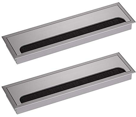 LIKERAINY Couvercle Passe Câbles Fil Rectangulaire 80x 280mm pour Encastrer sur Table de Bureau Organisateur de Cables pour Meuble Aluminium Argent Anodisé Passage de Câble Cache-Câble Lot de 2