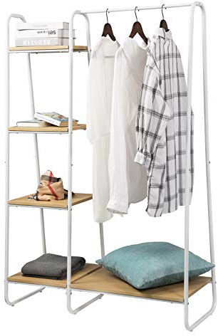 eSituro Kleiderständer, Garderobenständer mit Kleiderstange, 4 Ablagen und Schuhablage, offener Kleiderschrank für Schlafzimmer, Flur, Wohnzimmer, 102 x 40 x 150 cm