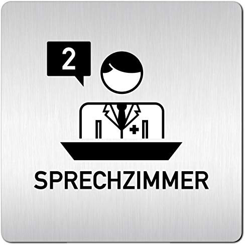 Türschilder24 XXL Schild - Türschild (B) • 125 x 125 mm • Sprechzimmer 2 Arzt • 1,5 mm Aluminium Vollmaterial • 100% Made in Germany