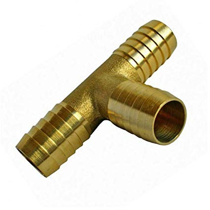15 mm 5/8 in Brass T Type 3 Way Hose Joiner Barbed Connector Air Fuel Water Pipe Tubing