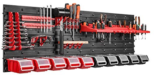botle Scaffalatura da parete da 115 x 78 cm, 30 scatole portaoggetti, supporti porta attrezzi impilabili, per officina e banco da lavoro, pannello portautensili