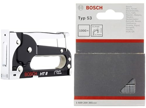 Bosch Professional HT 8 Handheld Tacker (Wood, Staple Type 53) + Fine Wire Staple Type 53 (Textiles, Carton, 11.4 x 0.74 x 8 mm, Accessories for Joining)