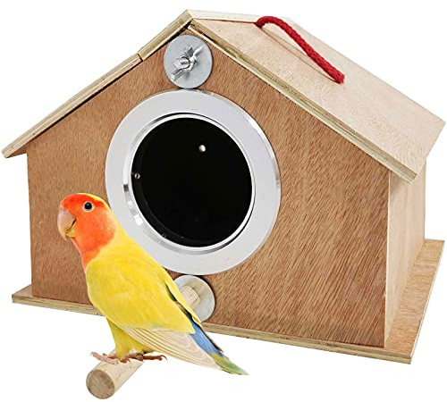 kathson Parakeet Nest Box Bird Nesting House Parrot Breeding Mating Box for Lovebirds Cockatiel Budgie Finch (10.1''x8.5''x7.3'')