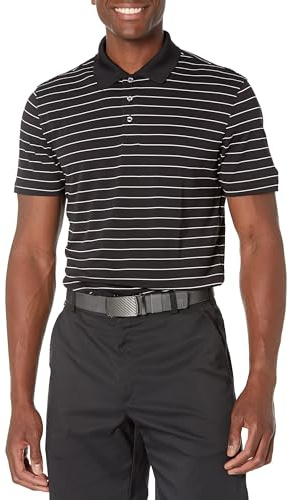 Amazon Essentials Herren Golf-Poloshirt, Kurzärmelig, Schmal Geschnitten, Schnell Trocknend, Anthrazit Polo-streifen, L