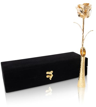 VonDelve Echte Rose mit 24 Karat Gold getaucht, mit langem Stiel, natürliche, handverlesene echte Blume, konserviert als ewiges Andenken für Ehefrau, Mutter oder beste Freundin, Geburtstag oder