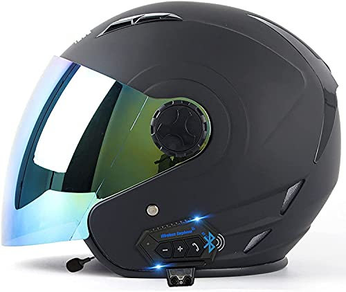 WRMIGN avec Écouteur Bluetooth Casques Jet Hommes Et Femmes Casque Rétro Moto Matériau ABS Demi Casques, pour Scooter Electric Car Safety Bluetooth Casque ECE Homologué, XL