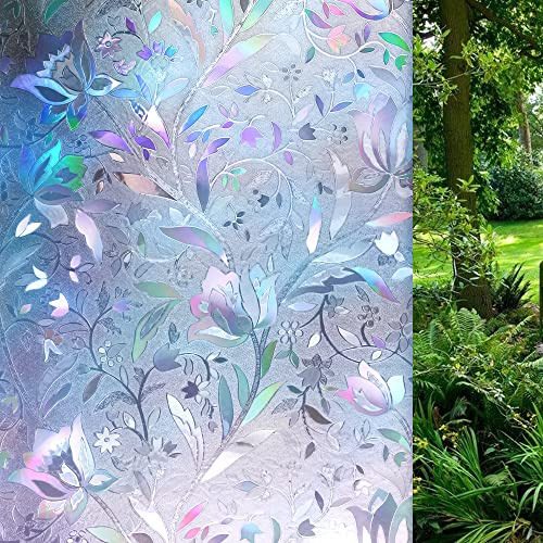 WAENLIR 3D Stained Glass Window Film Privacy Static Cling Non Adhesive Rainbow Decoration Film(60x200CM)