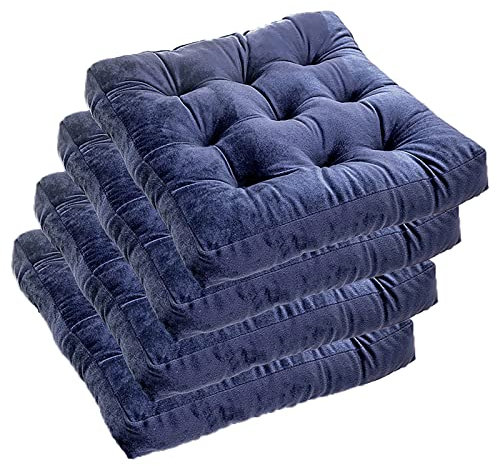 SRHWBF Sitzkissen 4er Set Sitzkissen Für Gartenstuhl Küche Oder Esszimmerstuhl Bequeme UV Beständige Outdoor Stuhlauflage Stuhl Kissen (Navy Blue 20x20in(Set of 4))