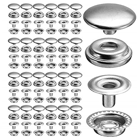 100PCS Snap Fasteners Press Studs, Stainless Steel Popper Buttons for Clothing Fastening Press Studs Snap Button for Clothes Metal Snap Cap Fastener Kit Marine Boat Canvas Hardware Accessories Set