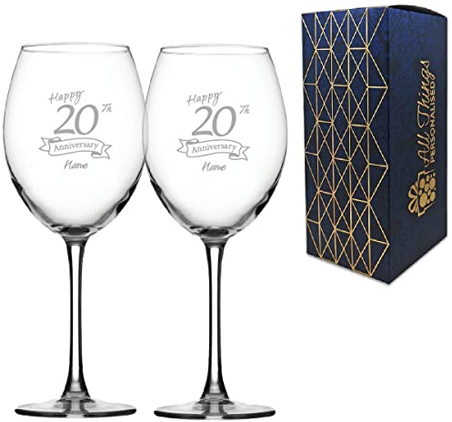 Personalised Engraved 20th Anniversary Glass Set of Two, Enoteca Red Wine 19oz Glass, Engraved in The UK, Personalise with Any Name, Thoughtful Customised Gift