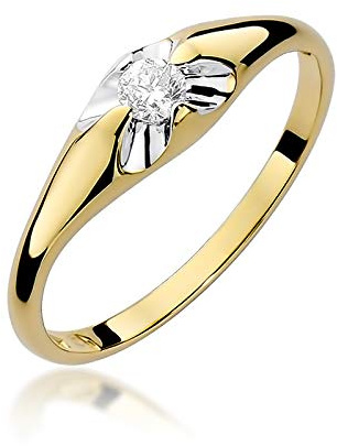 MARKO Damen Goldring mit 0.10 Karat Diamant - Gold Verlobungsring - 14 Karat Gold (585) - Goldring für Frauen (Gelbgold, 46 (14.5))