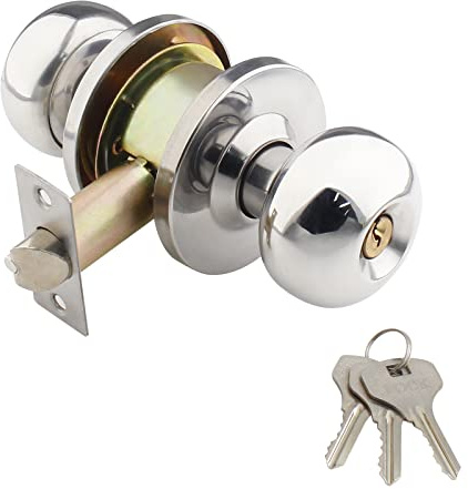 LDEXIN Außen Kugel-Türknauf mit Schloss, Schlüssel Eingang Türknauf für Privatsphäre, Kugelknopf für Badezimmer Schlafzimmer Eingang, Flache Kugelform, Satin-Nickel