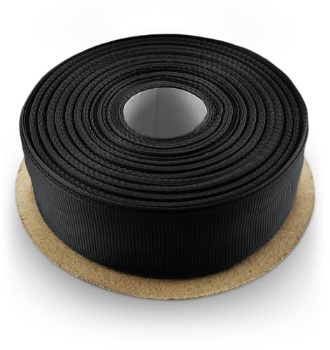 Netuno 1 x Ripsband Schwarz 25 mm x 22 m Polyester Band Schleifenband Geschenk Deko-Band Stoffband Nähen Basteln Hochzeit Dekoration Ripsbänder