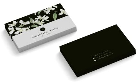 Visitenkarten personalisiert | Stylistin | 2-seitig | Querformat | Menge + Papier zur Auswahl | selbst gestalten | hochwertiger Druck | 350 g Qualitätsdruck | Blumen | schwarz/weiß (1000 Stück)