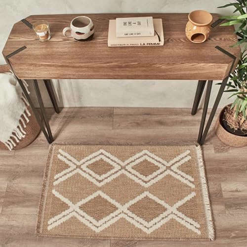 Nazar Tapis, Tapis Salon Nature Aspect Jute Chiné Motif Moderne Style Boho, Tapis pour Salon, Chambre, Terrasse, Exterieur, Couleur Naturelle (9054 Jaune, 60x90 cm)