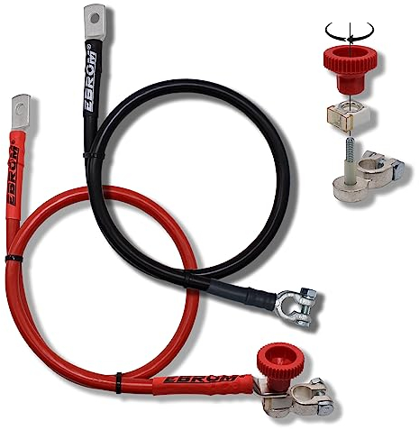 EBROM Batteriekabel flexibel 35 mm2 (35 mm²) Rot + schwarz + DIN Polklemmen + CF-Sicherung (100A, 125A, 150A) + M6/M8/M10 Kabelschuh (DIN46235) viele Längen verfügbar. Direkte Absicherung am Plus-Pol
