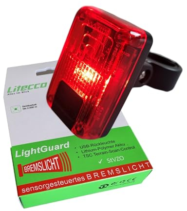 LED Akku-Rücklicht mit Bremslicht Litecco LightGuard intelligente Rückleuchte mit AkkuUSB, rot