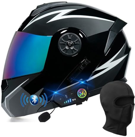 BYGMWEP Klapphelm mit Bluetooth, Integriert Motorradhelm, ECE Zertifiziert Integralhelm mit Doppelvisier, mit Eingebautem Mikrofon für Automatische Reaktion, für Erwachsene Frauen Männer