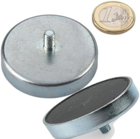 5 x Ferrit Flachgreifer Ø 47,0 x 9,0 mm mit Gewinde M6 x 8 - hält 18 kg - 5 Stück - Topfmagnete mit Gewindezapfen