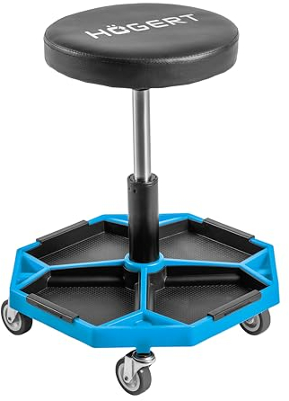 Högert Technik - Werkstatthocker mit Rollen, höhenverstellbar, bis 140 kg, Rollhocker für die Werkstatt