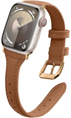 WoPail Läderarmband för Apple Watch 42 mm 41 mm 40 mm 38 mm för Apple Watch Series 11/10/9/8/7/6/5/4/3/2/1 dam mjuka ersättningsarmband för iWatch Watch SE 3/2/1 40 mm brun