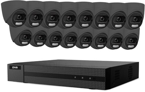 HIZONE PRO 16CH 5MP 24/7 Colorful HD Turret Camera CCTV Security System with 1x 5MP 1U H.265 DVR & 16x 5MP Grey Camera with IP67, 2.8mm Fixed Focal Length | Smart Light rang up to 20M (NO HDD)