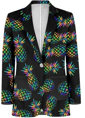 Binienty Grapihc Blazer décontracté à manches longues pour homme - Léger - Coupe ajustée - Avec poches, Ananas, XXL