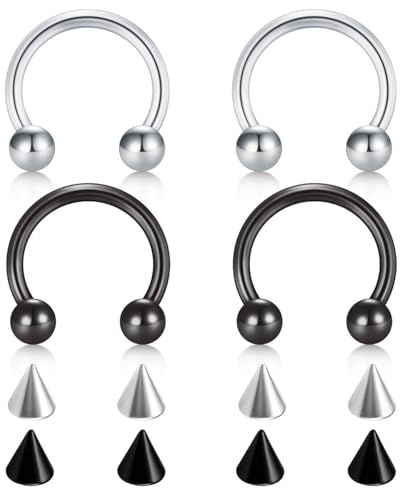 FECTAS 14G 16G 18G 20G Chirurgenstahl Nasenscheidewand Hufeisen Ohrring Tragus Knorpel Helix Daith Rook Conch Augenbraue Lippe Nabel Bauch Nippel Piercing Ring Ersatz Spikes 6-12mm