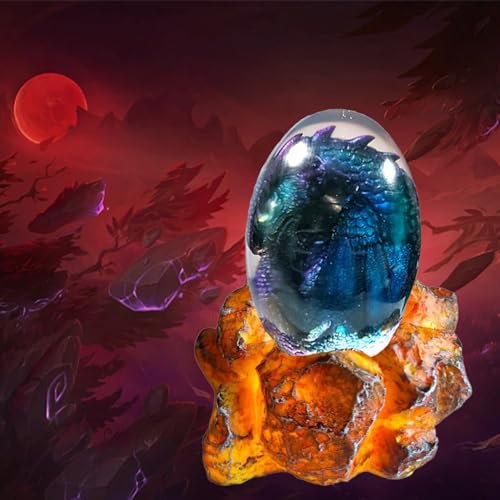 Tuzsocr Lava Dragon Egg with Luminous Base,Resin Dragon Egg Ornaments,Transparent Dragon Eggs Red Dragon Egg with Lighting,Crystal Dragon Statue for Desktop Room Decor Exquisite Unique Gift (Blue)