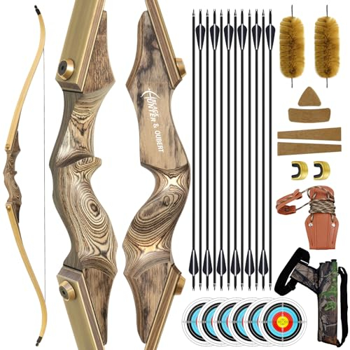 60 Zoll Black Hunter Bogen 20-60lbs Takedown Recurvebogen Mit Flemish Bogensehne Und Pfeilköcher Rechtshänder Bogenschießen Jagd Pfeil Und Bogen Set Für Erwachsene Outdoor-Jagd Schießen (40LBS)