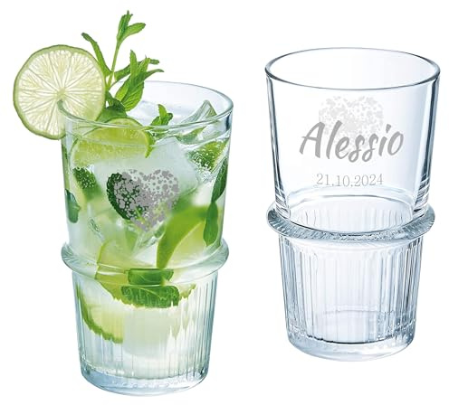 MASTERLASER3.0 Bicchiere da Gin Tonic personalizzato, Tumbler da long drink e cocktail, 470 ml, personalizzabile con nome, iniziali e data - Migliore idea regalo - Quantità (2)