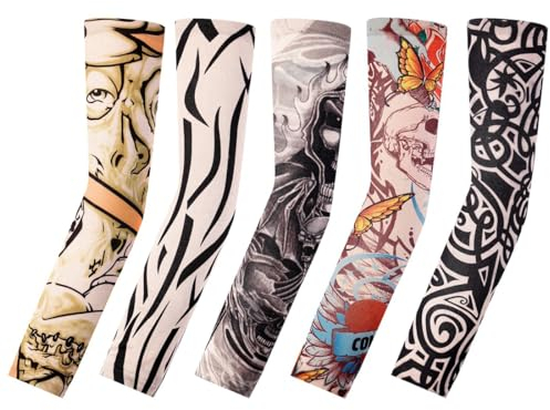 Teegxddy 5PCS Kunst Fake temporäre Tattoo Sonnenschutz Kompression Arm Cover temporäre Tattoo Arm Cover