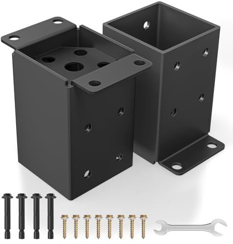 Base de poste de 4 x 4, 2 piezas, tamaño interior de 3.5 x 3.5 pulgadas, soporte de poste de cubierta de metal resistente con recubrimiento en polvo negro, base de anclaje para pabellón, barandilla de