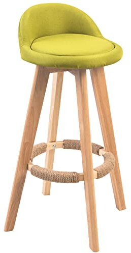 Drehhocker mit Rollen, Barhocker, Thekenstühle, Hocker, 3-beiniger Barstuhl, Stoffkissen, geflochtener Fußhocker aus Hanfseil und 360°-Vollperlendrehung, Sitzbreite 37 cm (Größe: 73 cm, Farbe: Gelb)
