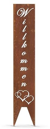 gardivo Gartendeko Willkommensschild für Außenbereich 115cm 3 Farben Verschiedene Muster in den Boden stecken Schild Metall Rost Anthrazit mehr (Rost, Provenzalisch)
