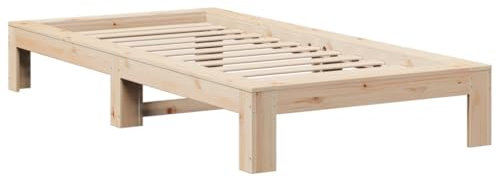vidaXL Massivholzbett, Holzbett ohne Matratze mit Stauraum, Bettgestell mit Lattenrost, Bett Einzelbett für Schlafzimmer, 90x190cm Kiefernholz