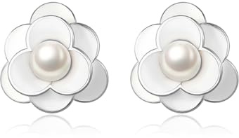 Reffeer 925 Sterling Silber Perlen Blumen Ohrringe Ohrstecker für Damen