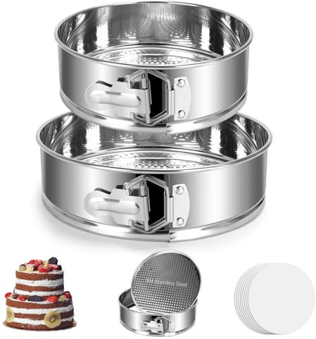 Stainless Steel Springform Pan Set,7 9 Nonstick Leakproof Baking Cake Pan Set,Round Bakeware Cheesecake Pan with Removable Bottoms and 20pcs Parchment Paper Liners for Instant Pot and Oven