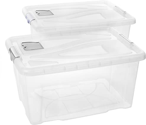 Aufbewahrungsbox mit Deckel Groß, 2er Set 60L, 61cm x 45cm x 30cm Transparente Kunststoffboxen für Büro, Küche & Garage - Stapelbar, Langlebig, BPA-frei, Einfach zu Reinigen, Ideal für Ordnung