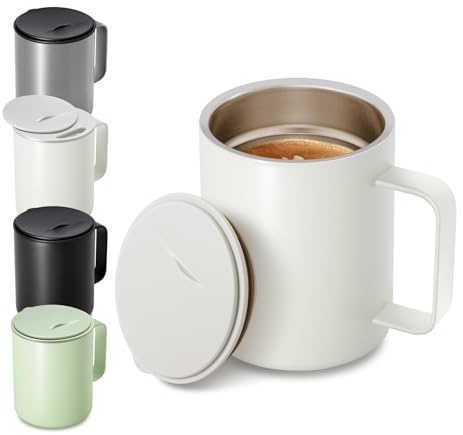 Homealexa Kaffeebecher 400 ml Doppelwandiges Vakuum Thermo Kaffeebecher Kaffeetasse Thermobecher Kaffee- und Teetasse aus Edelstahl Thermobecher mit Griff und Schiebedeckel (Weiß)