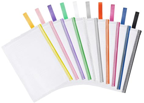OFFCUP A3-filpåsar, 10 stycken vattentät dragkedja, nätpåse, bärbar dokumentpåse, plastpåse för kosmetiska kontor, resetillbehör