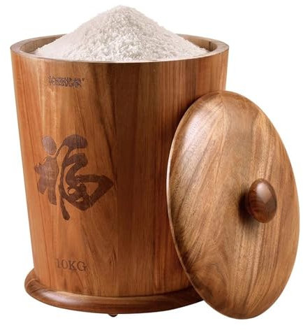 WRYSQBHJYB Distributeur Riz en Bois, Boite Rangement Alimentaire, Boite de Rangement Alimentaire, Scellé, Récipient de Stockage de Farine Domestique pour Céréales, Farine, Sucre, Café, Riz(15kg)