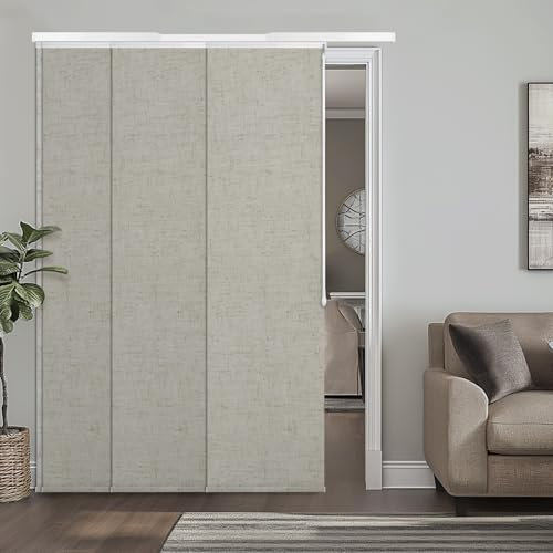 Verdunkelungsrollo, verstellbar, 4 Paneele, vertikale Schieberollos mit einziehbarer Schiene, Leinenbeige, 108,5 x 188 cm B zuschneidbar, bis zu 244 cm H
