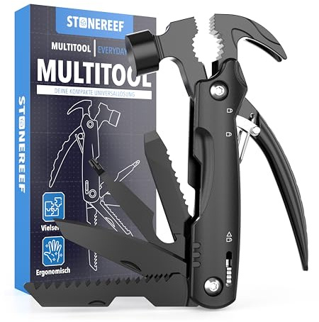 Taschenmesser Multitool 12 in 1 Klappmesser mit Zange, Säge & Hammer | 12 Funktionen in einem: Zange, Drahtschneider, Messer, Säge, Schraubendreher, Flaschenöffner, Hammer