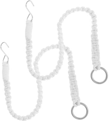 CIYODO Extensor de Cesta Colgante de Macramé Beige de Algodón, 2 Piezas | Longitud Ajustable, Uso Versátil, para Balcón y Exterior, Diseño Rústico con Anillas