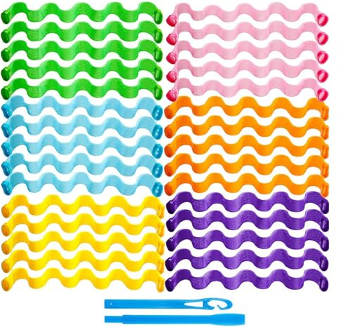 Nhgkju Set di 30 bigodini Heatless – Onde elicoidali – 6 colori (rosa, arancione, viola, verde, blu, giallo) – Ideale per capelli lunghi sulle spalle – senza trattamento termico con 2 bacchette per lo